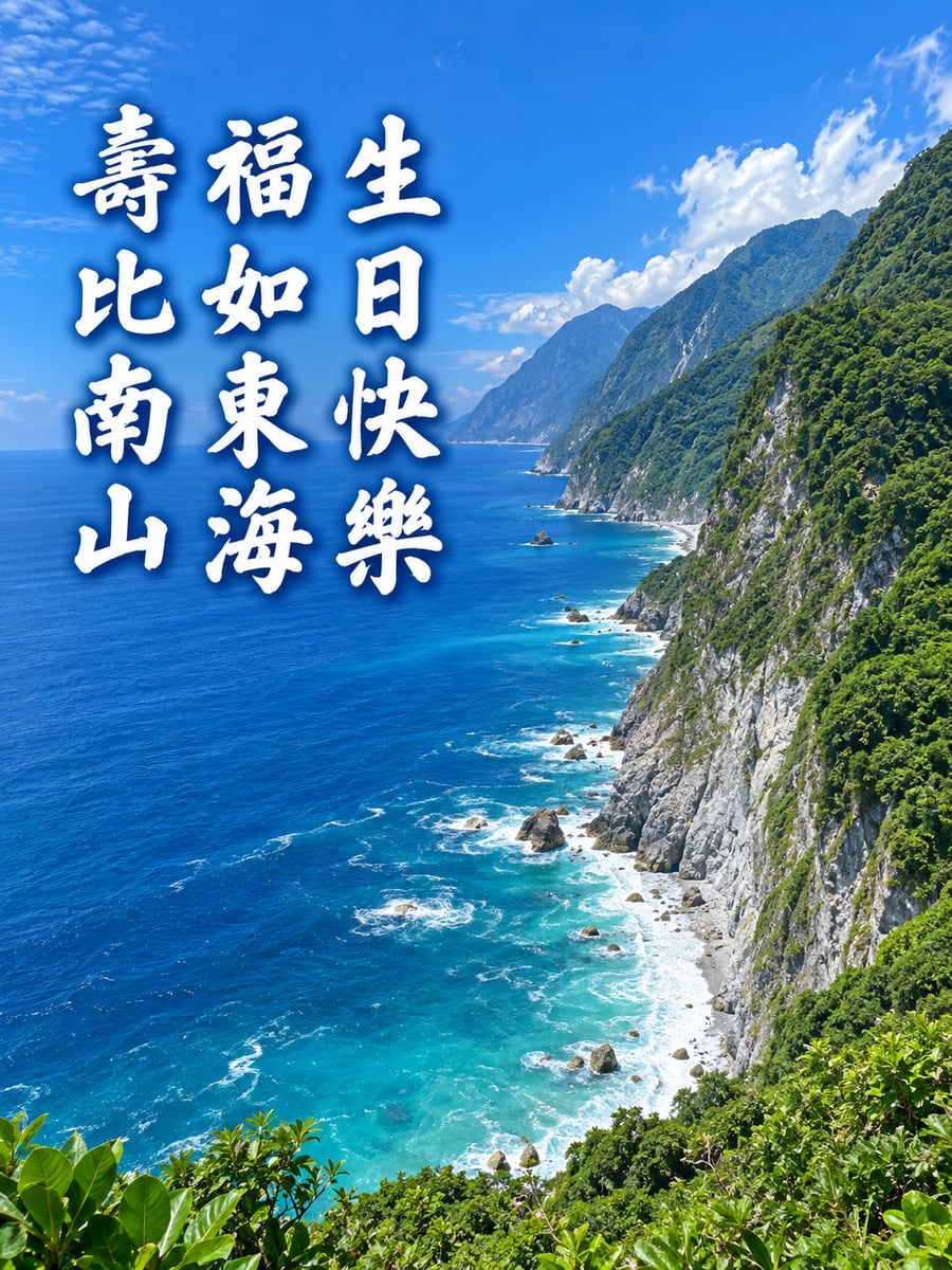 福如東海。圖中文字：生日快樂，福如東海，壽比南山