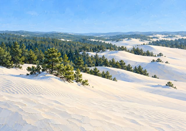 Dunas blancas que invaden el pinar, fondo de pantalla iPhone Duo para la pantalla interior, sin texto