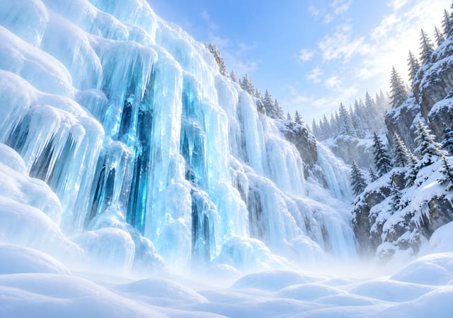 Cascada congelada en carámbanos azules, fondo de pantalla iPhone Duo para la pantalla interior, sin texto