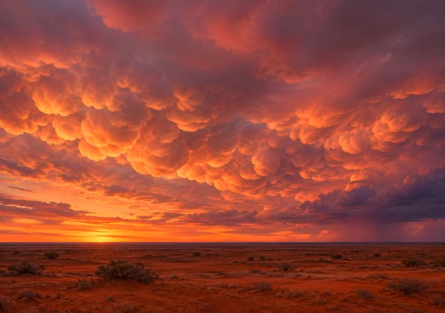 Awan mammatus di atas tanah merah, wallpaper iPhone Duo layar dalam, tanpa teks