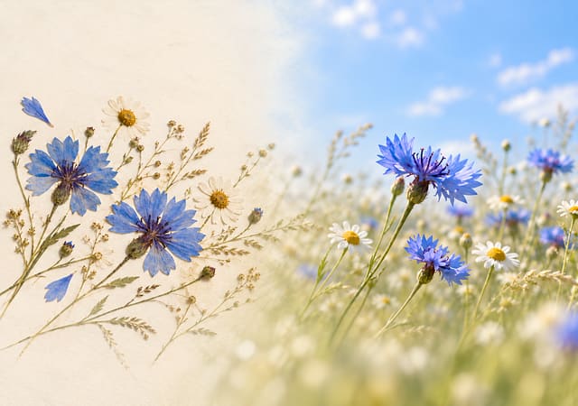 Flores prensadas que vuelven al prado, fondo de pantalla iPhone Duo para la pantalla interior, sin texto