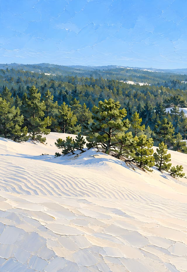 Dunas blancas que invaden el pinar, fondo de pantalla iPhone Duo para la pantalla exterior, sin texto