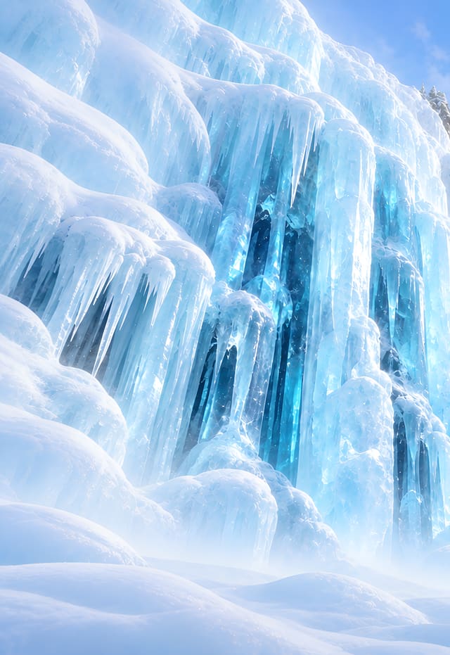 Cascada congelada en carámbanos azules, fondo de pantalla iPhone Duo para la pantalla exterior, sin texto