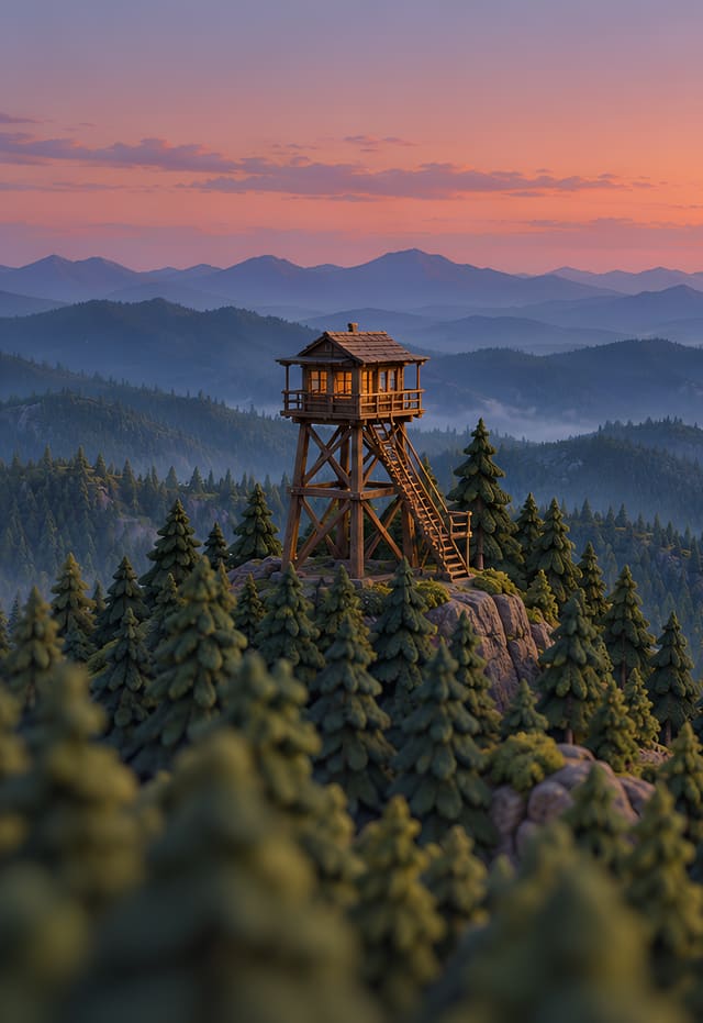 Menara pandang di atas lautan hutan, wallpaper iPhone Duo layar luar, tanpa teks