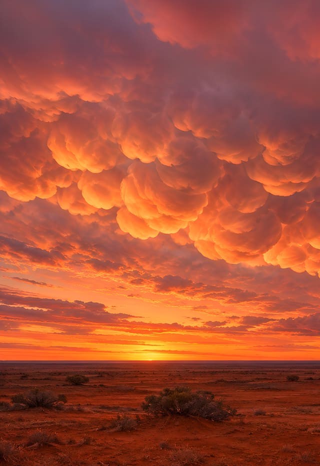 Awan mammatus di atas tanah merah, wallpaper iPhone Duo layar luar, tanpa teks