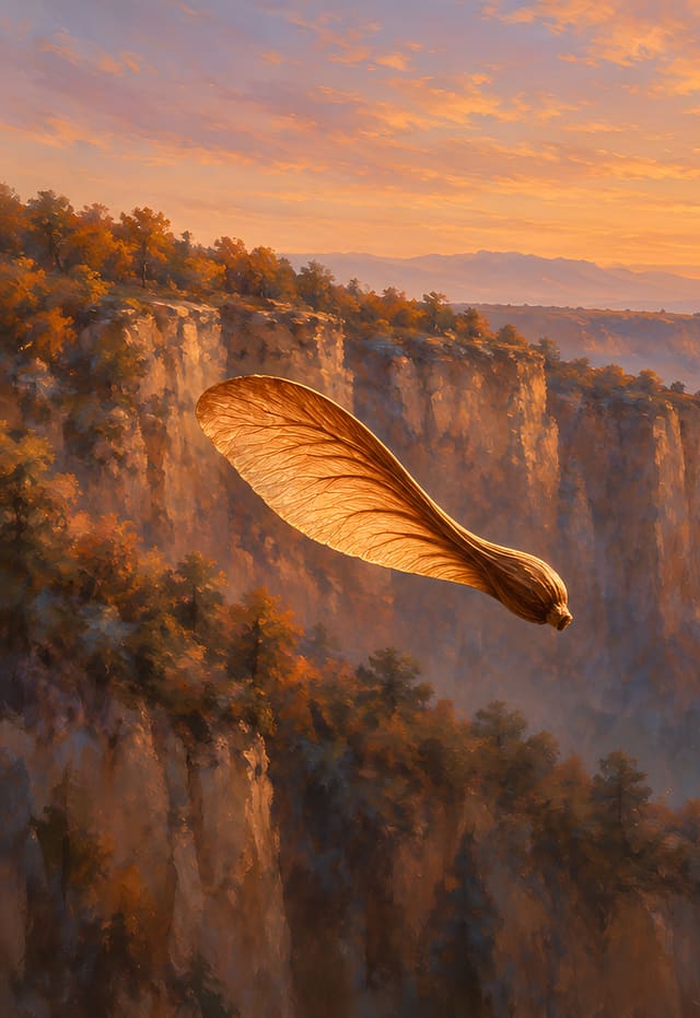 Semilla de arce sobre un cañón dorado, fondo de pantalla iPhone Duo para la pantalla exterior, sin texto