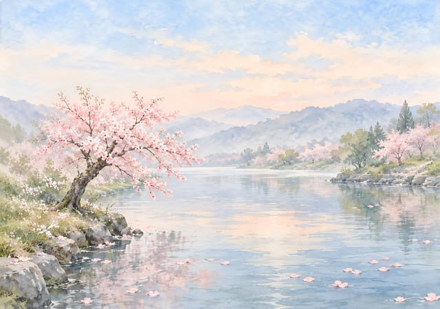 櫻花河岸，iPhone Duo 內螢幕桌布，圖上沒有文字
