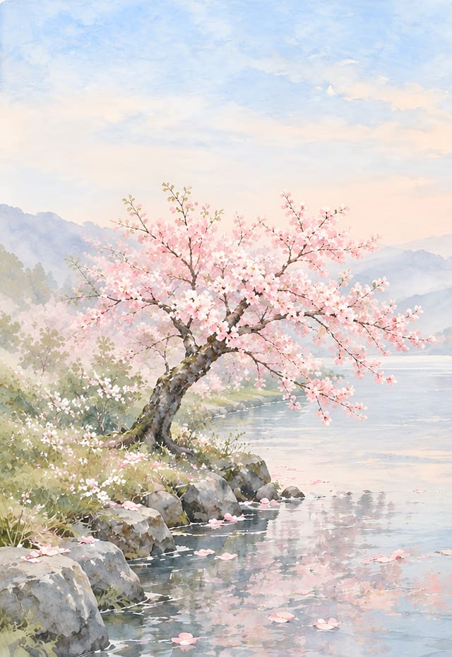 櫻花河岸，iPhone Duo 外螢幕桌布，圖上沒有文字
