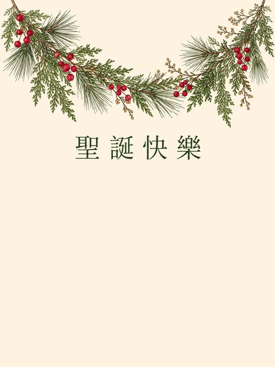 押花松枝垂飾。圖中文字：聖誕快樂