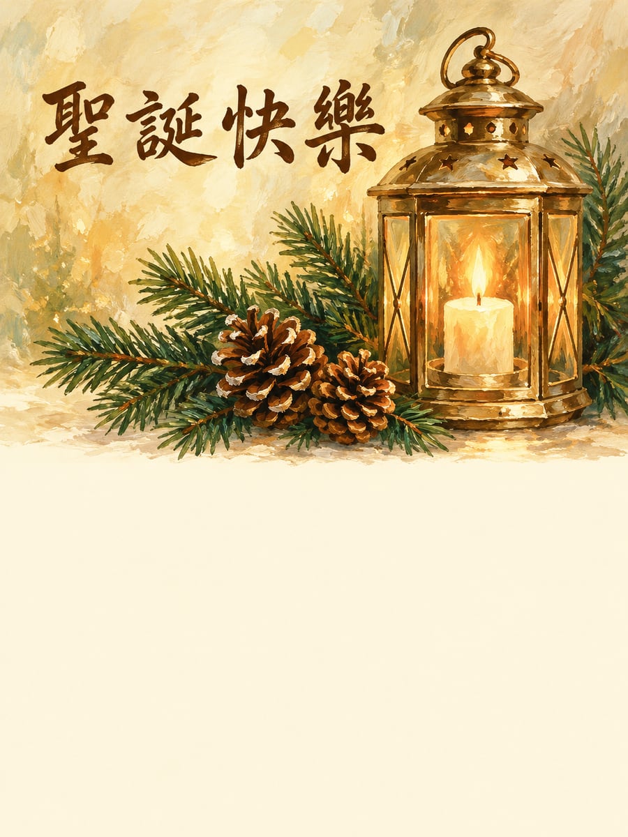 燭光提燈。圖中文字：聖誕快樂