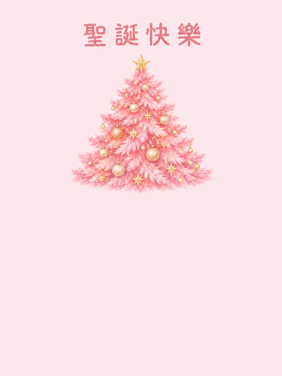 粉彩粉紅聖誕樹。圖中文字：聖誕快樂