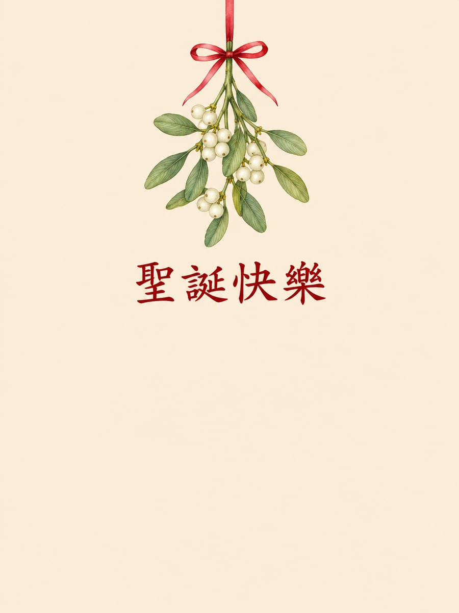 極簡槲寄生。圖中文字：聖誕快樂