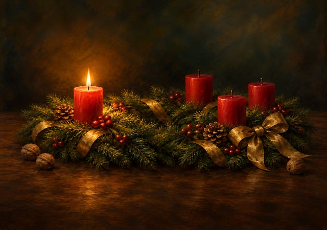 一本目が灯るクリスマスのアドベントリース（iPhone Duo の内側の画面用壁紙、文字なし）