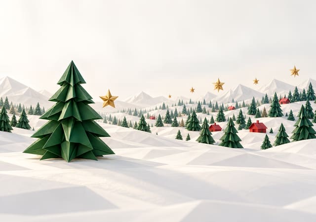 折り紙でつくったクリスマスのモミの森（iPhone Duo の内側の画面用壁紙、文字なし）