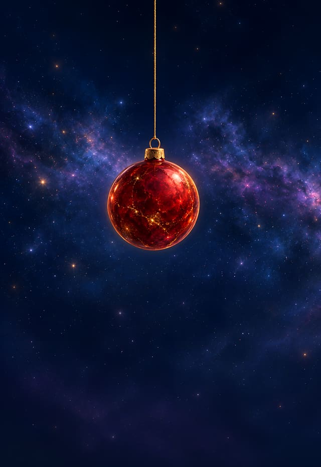 惑星のように並ぶクリスマスオーナメント（iPhone Duo の外側の画面用壁紙、文字なし）