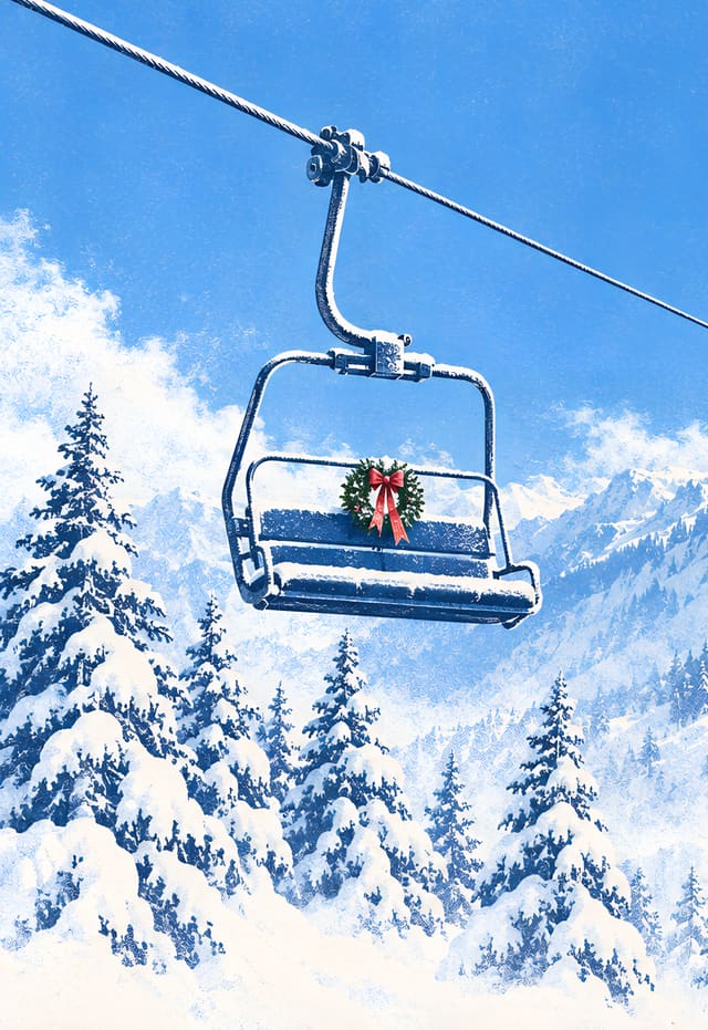 小さなリースを飾ったクリスマスのリフト（iPhone Duo の外側の画面用壁紙、文字なし）