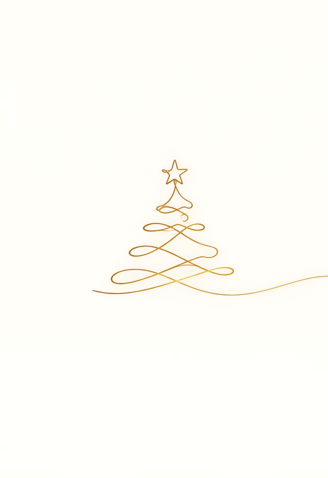 金の一筆書きのクリスマスツリー（iPhone Duo の外側の画面用壁紙、文字なし）
