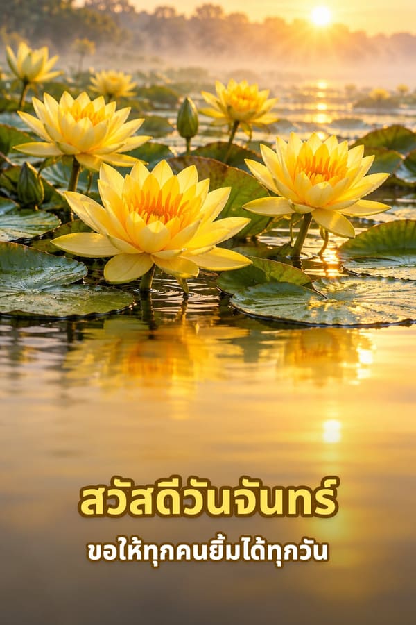 สวัสดีวันจันทร์ ขอให้ทุกคนยิ้มได้ทุกวัน – ดอกบัวสายสีเหลืองในสระยามเช้ามีหมอกบาง