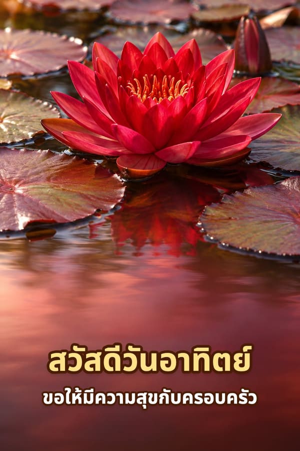 สวัสดีวันอาทิตย์ ขอให้มีความสุขกับครอบครัว – ดอกบัวสายสีแดงบานบนผิวน้ำท่ามกลางใบบัว