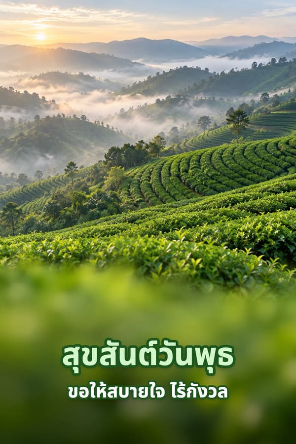 สุขสันต์วันพุธ ขอให้สบายใจ ไร้กังวล – ไร่ชาขั้นบันไดบนเนินเขาในสายหมอกยามเช้า