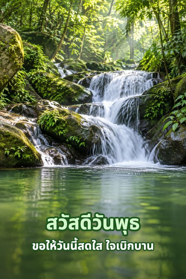สวัสดีวันพุธ ขอให้วันนี้สดใส ใจเบิกบาน – น้ำตกไหลผ่านโขดหินมอสในป่าเขียวชอุ่ม