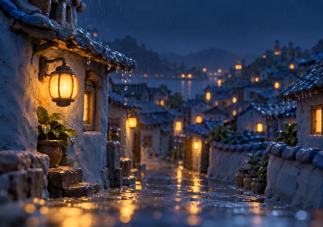 ตรอกดินปั้นในคืนฝนตก วอลเปเปอร์ iPhone 18 Duo จอใน ไม่มีตัวหนังสือ