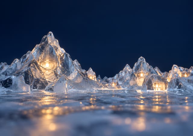 Luces en montañas de hielo tallado, fondo de pantalla iPhone Duo para la pantalla interior, sin texto