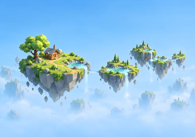 Islas flotantes unidas por cascadas, fondo de pantalla iPhone Duo para la pantalla interior, sin texto