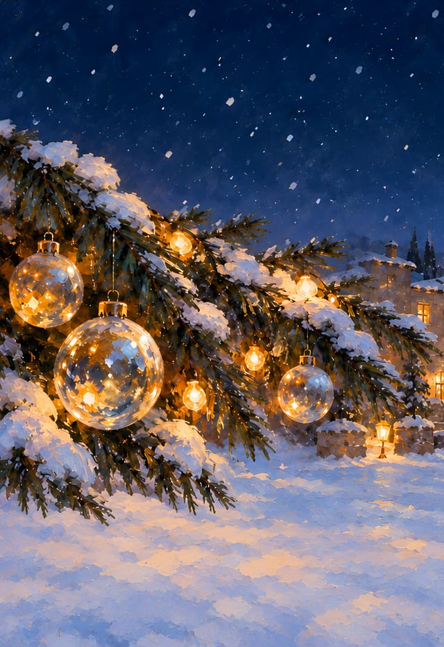 雪の広場のクリスマスツリー（iPhone Duo の外側の画面用壁紙、文字なし）