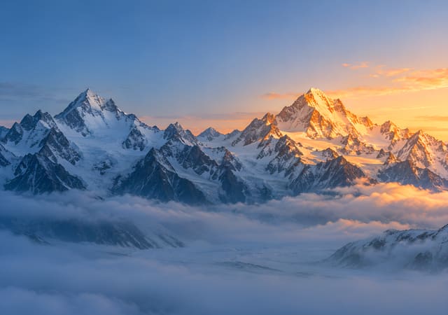 晨光染金的雪峰，iPhone Duo 內螢幕桌布，圖上沒有文字