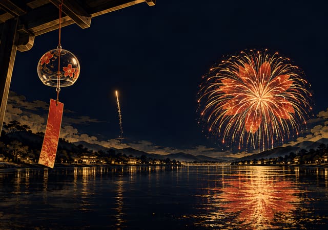 風鈴與河上煙火，iPhone Duo 內螢幕桌布，圖上沒有文字