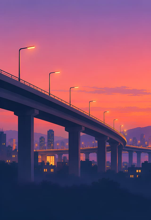 高架橋與夕陽，iPhone Duo 外螢幕桌布，圖上沒有文字