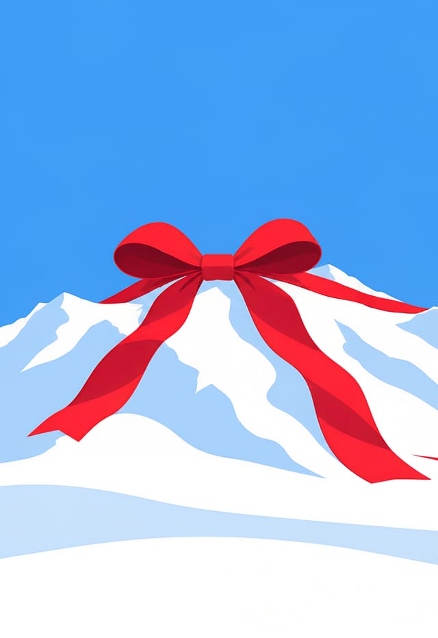 綁上紅緞帶的聖誕雪山，iPhone Duo 外螢幕桌布，圖上沒有文字