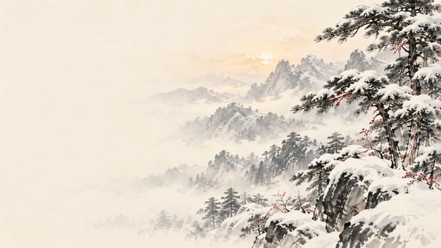 水墨雪景聖誕電腦桌布，圖上沒有文字