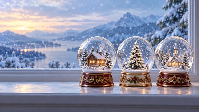 一排玻璃雪球聖誕電腦桌布，圖上沒有文字
