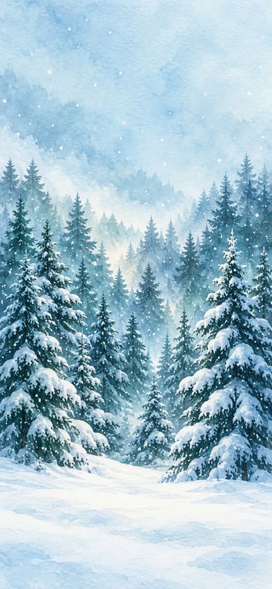 雪中冷杉林聖誕手機桌布，圖上沒有文字