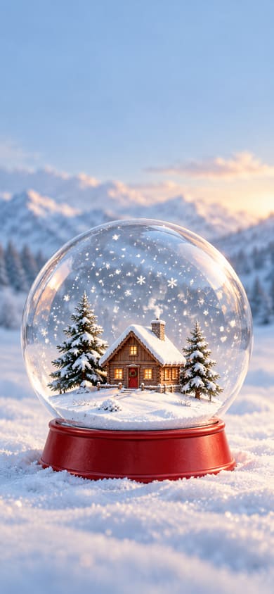 玻璃雪球小屋聖誕手機桌布，圖上沒有文字