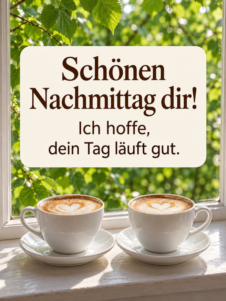 Schönen Nachmittag: zwei Tassen Cappuccino mit Milchschaumherz auf einer sonnigen Fensterbank