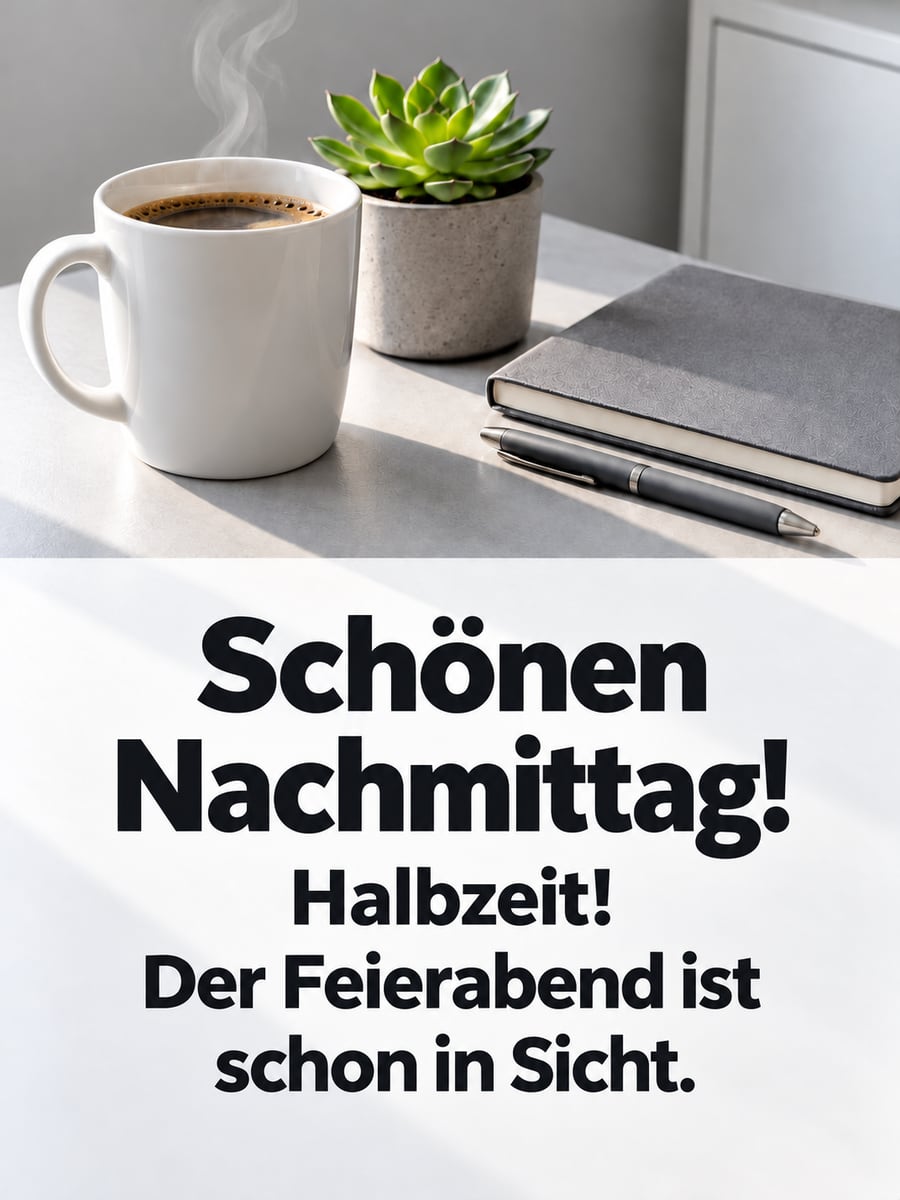 Schönen Nachmittag: weißer Kaffeebecher und eine kleine Sukkulente auf einem aufgeräumten Schreibtisch im Büro