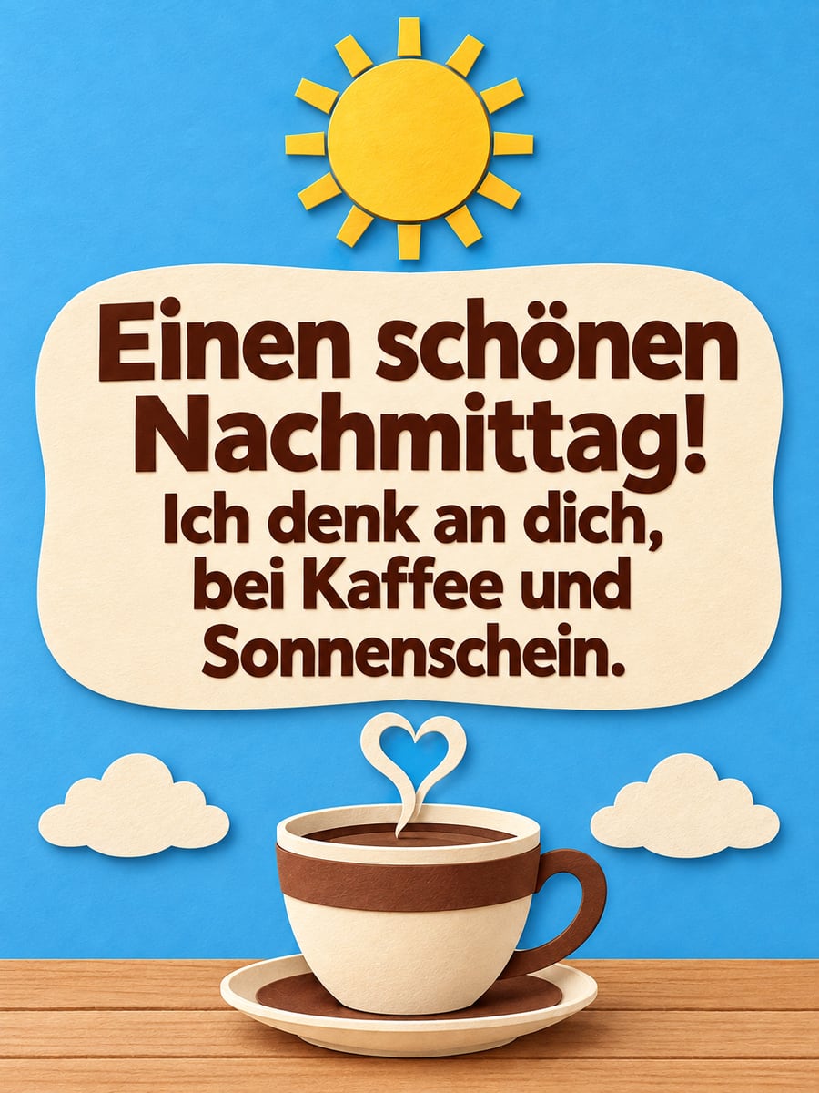 Schönen Nachmittag: Kaffeetasse aus Papier mit herzförmigem Dampf unter einer großen Papiersonne