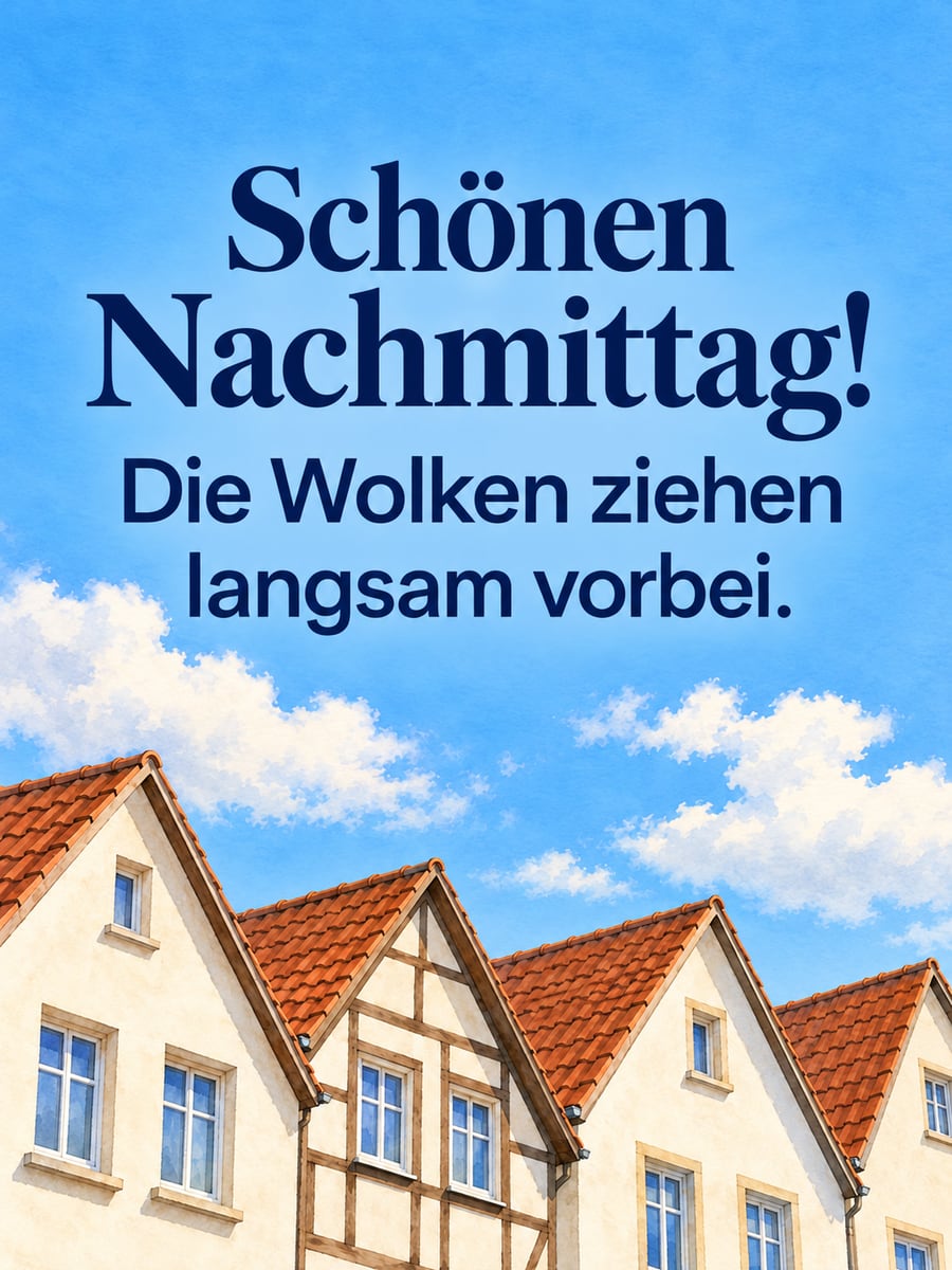 Schönen Nachmittag: weiße Wolken ziehen über die roten Ziegeldächer alter Häuser unter blauem Himmel
