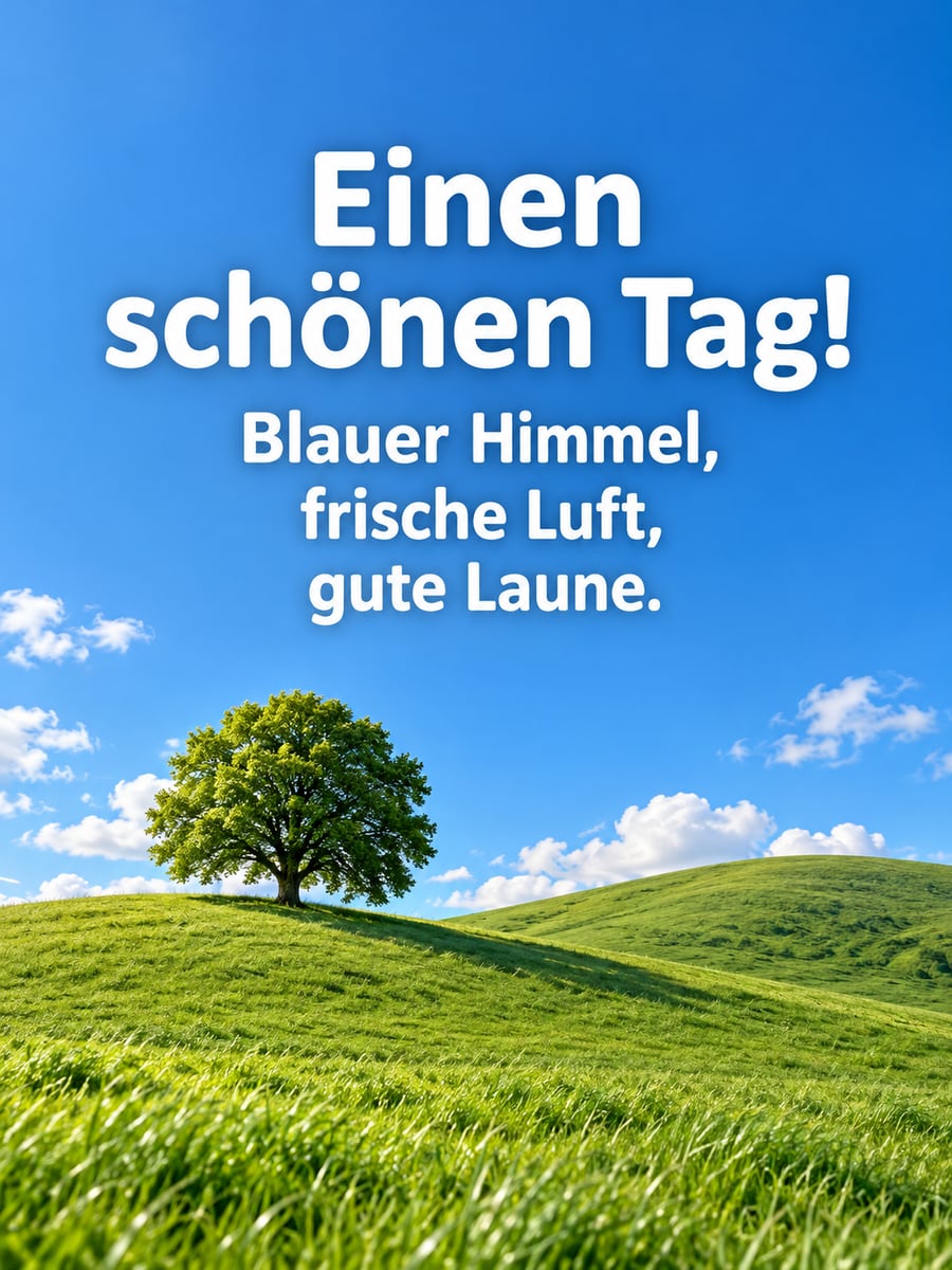 Schönen Tag: sanfte grüne Hügel mit einem einzelnen Baum unter blauem Himmel mit kleinen weißen Wolken