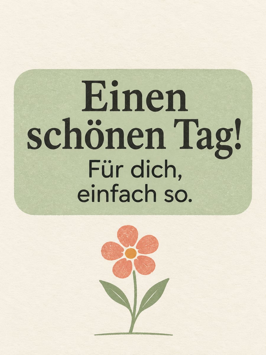Schönen Tag: kleine Blume aus wenigen klaren Linien im Linolschnitt-Stil auf viel hellem Papier