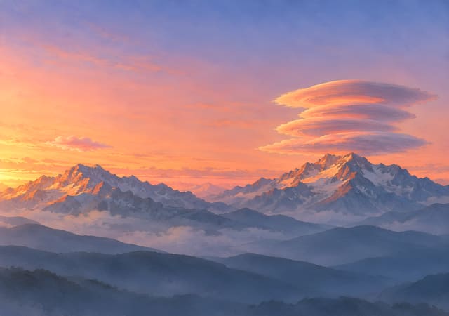 雪峰上空的疊層莢狀雲，iPhone Duo 內螢幕桌布，圖上沒有文字