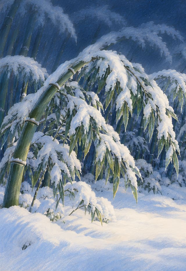 被雪壓彎的竹林隧道，iPhone Duo 外螢幕桌布，圖上沒有文字