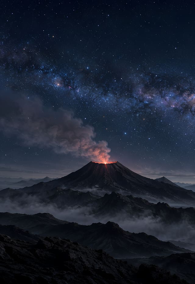 透著紅光的火山與銀河，iPhone Duo 外螢幕桌布，圖上沒有文字