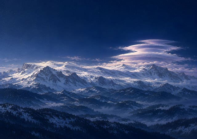 月光雪山上的莢狀雲，iPhone Duo 內螢幕桌布，圖上沒有文字