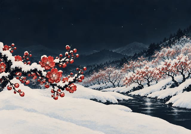 雪夜紅梅，iPhone Duo 內螢幕桌布，圖上沒有文字