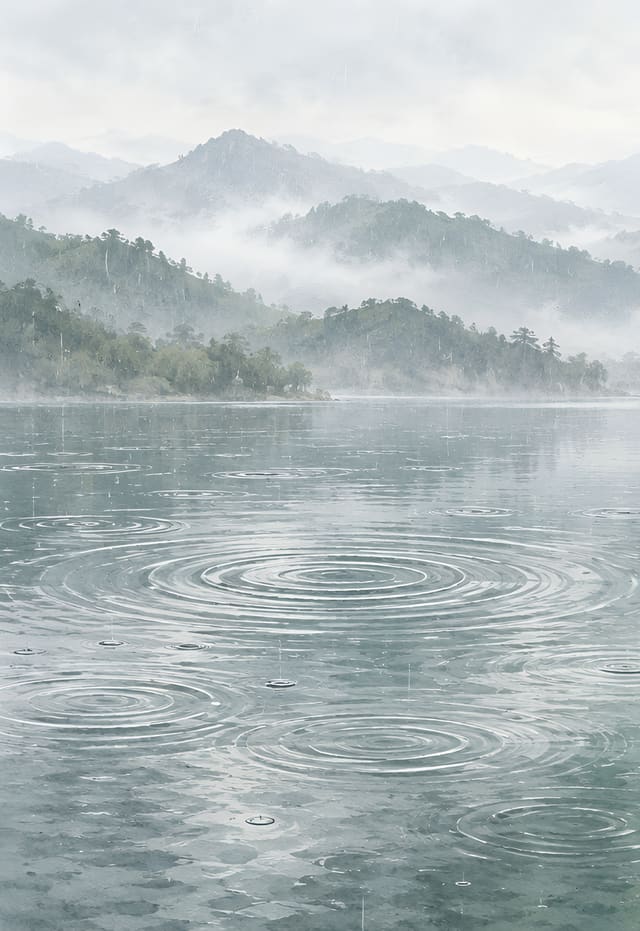 細雨中的水墨山湖，iPhone Duo 外螢幕桌布，圖上沒有文字