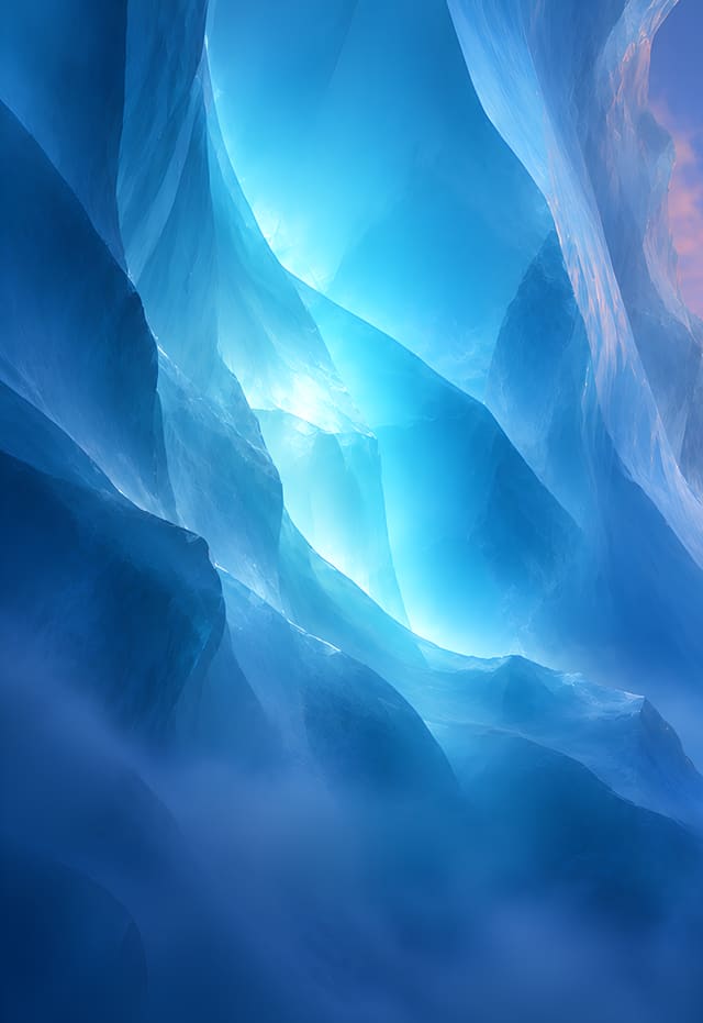 藍冰裂隙與夕照雪峰，iPhone Duo 外螢幕桌布，圖上沒有文字